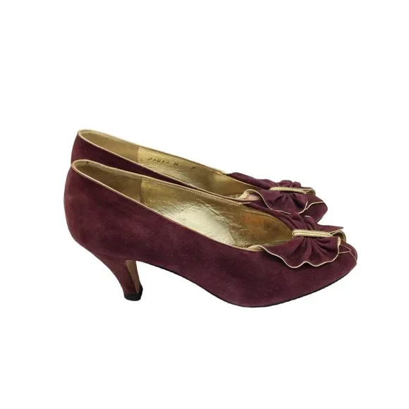 GIVENCHY PARIS Burgundy Suede Peep Toe 3" Pump 7 - Picture 2 of 8